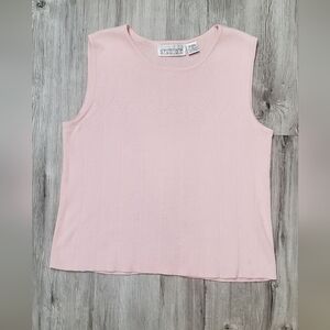 💚5/$25 Studio C Ramie & Cotton Pink Sleeveless Ribbed Knit Shell Top